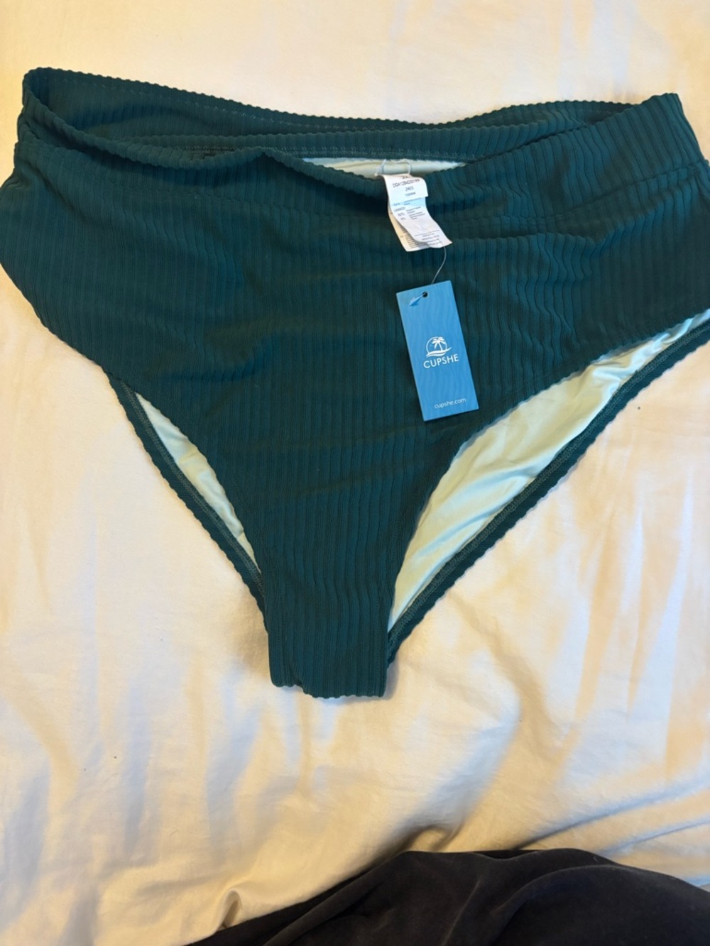 Cupshe Ribbed High-Waist Bikini Bottom in Teal Green